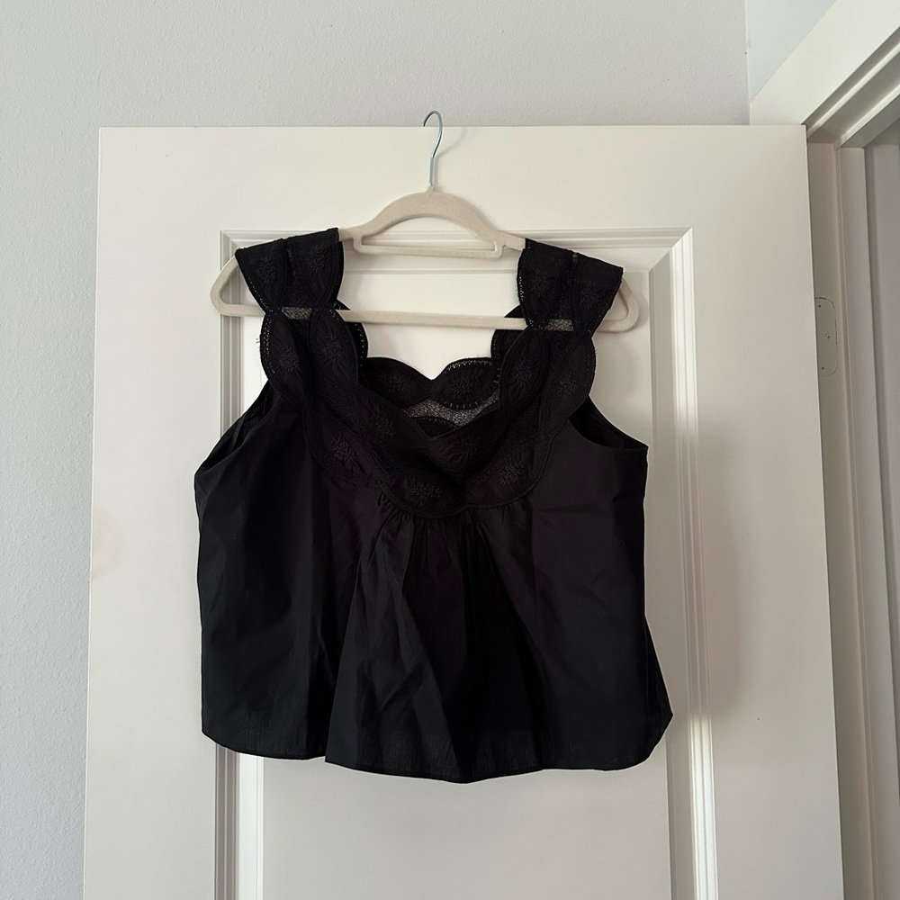 J. Crew Black Lace Trim Blouse